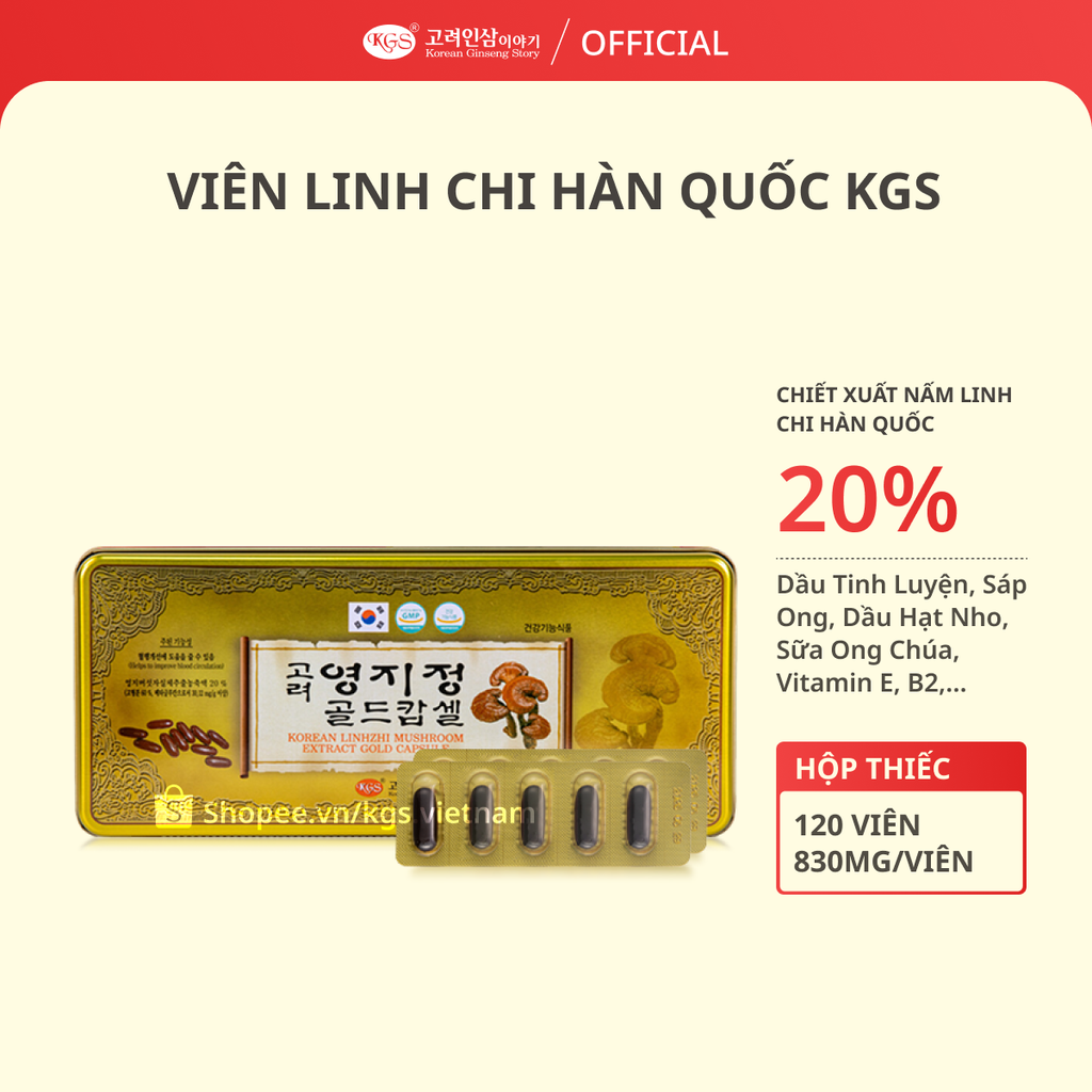 Viên Linh Chi Hàn Quốc KGS 99,6g (830mg x 120 viên)