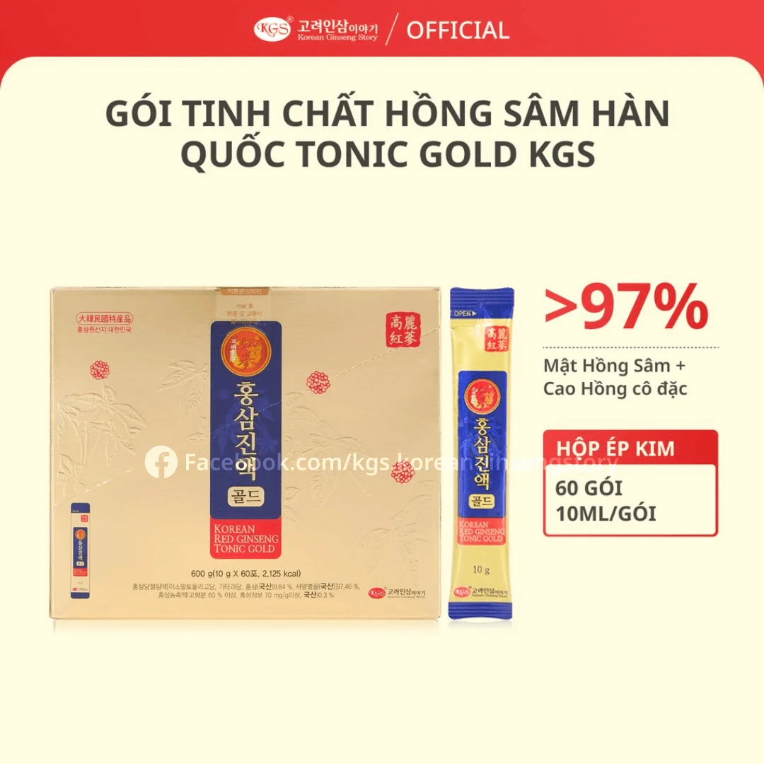 Hộp 60 Gói Tinh Chất Hồng Sâm Hàn Quốc Tonic Gold KGS (10ml/ gói)